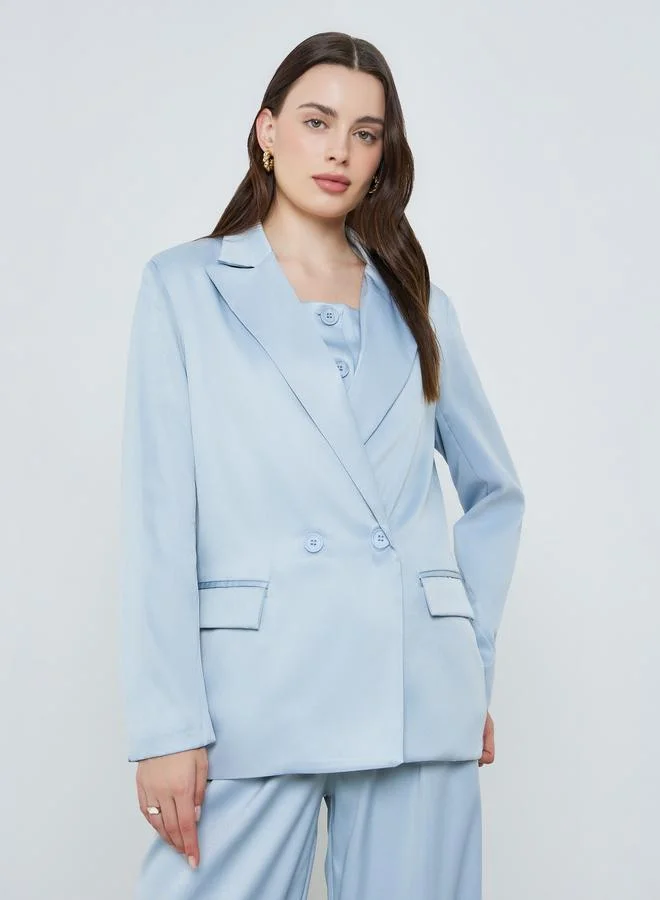Styli  Women Blue Regular Fit Double-Breasted Blazer for Women | Best Price UAE